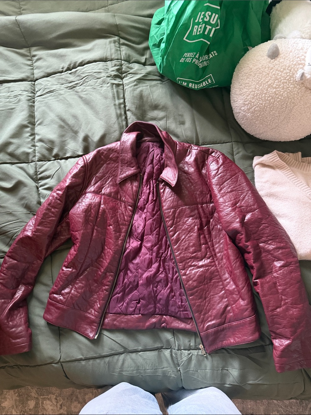 Women's Deep Burgundy Quilted Faux-Leather Jacket